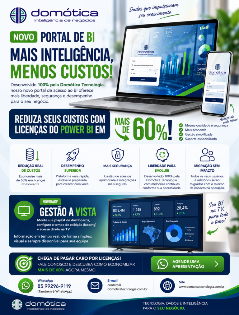 Flyer Portal BI Domótica – reduza mais de 60% dos custos com licenças do Power BI
